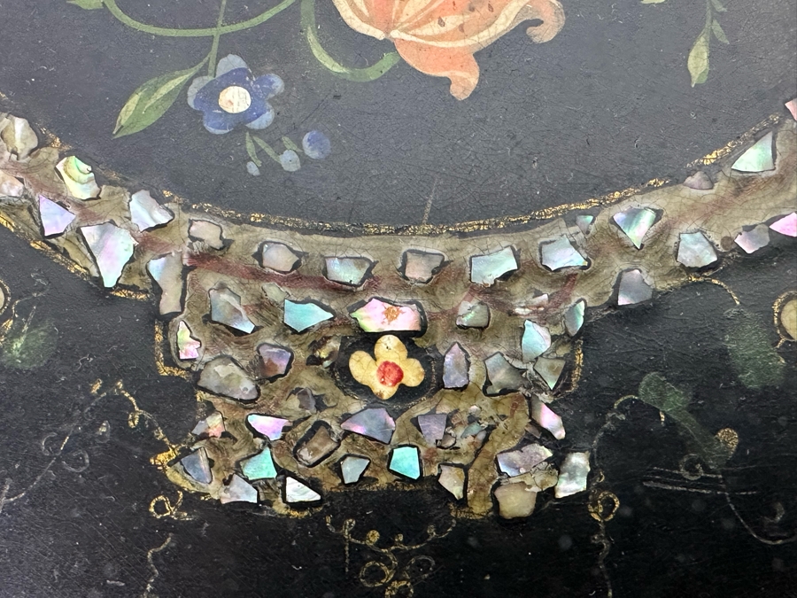 Old Hand Painted Spainish Metal Mother Of Pearl Oval Serving Tray 20 X 16 [Photo 5]