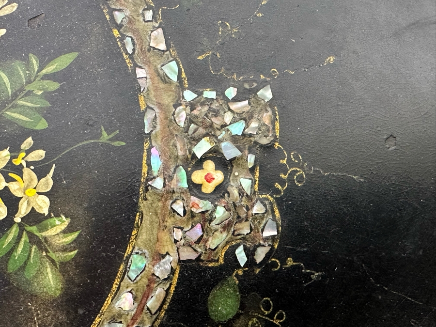 Old Hand Painted Spainish Metal Mother Of Pearl Oval Serving Tray 20 X 16 [Photo 6]