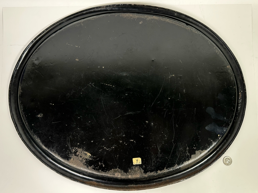 Old Hand Painted Spainish Metal Mother Of Pearl Oval Serving Tray 26 X 19 [Photo 9]