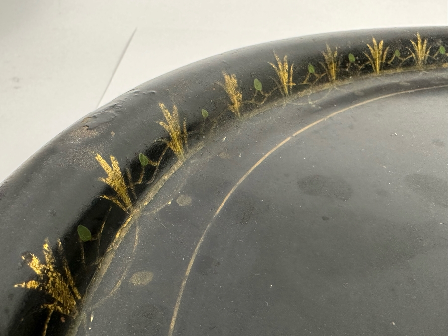 Old Hand Painted Spainish Metal Mother Of Pearl Oval Serving Tray 26 X 19 [Photo 7]