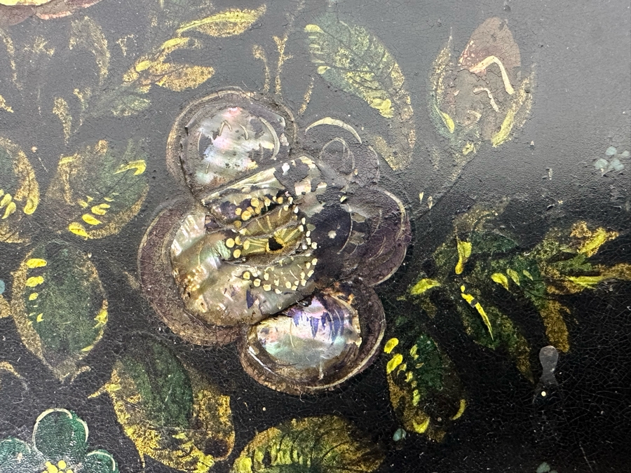 Old Hand Painted Spainish Metal Mother Of Pearl Oval Serving Tray 26 X 19 [Photo 3]