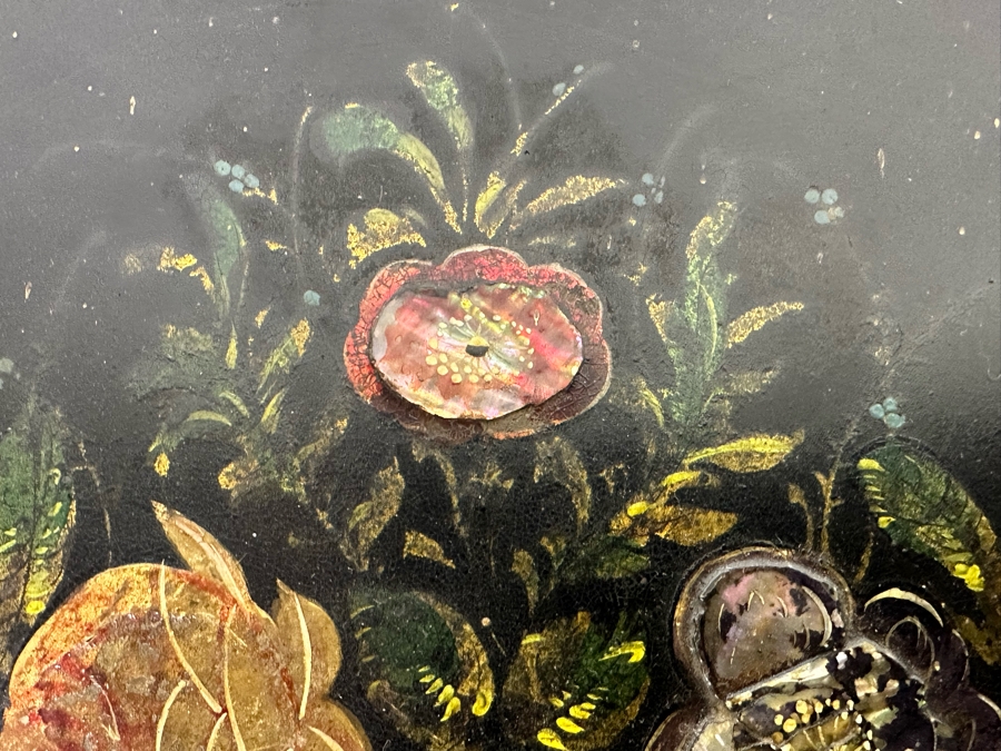 Old Hand Painted Spainish Metal Mother Of Pearl Oval Serving Tray 26 X 19 [Photo 4]