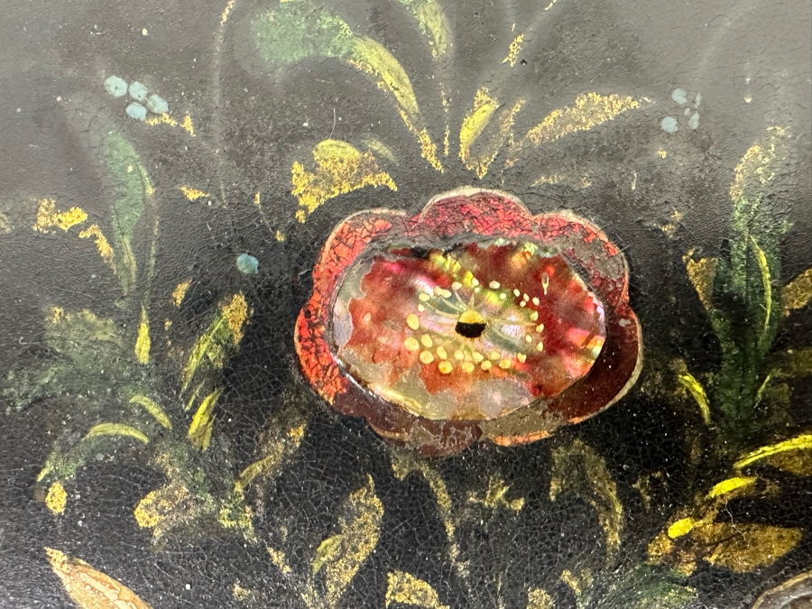 Old Hand Painted Spainish Metal Mother Of Pearl Oval Serving Tray 26 X 19 [Photo 8]