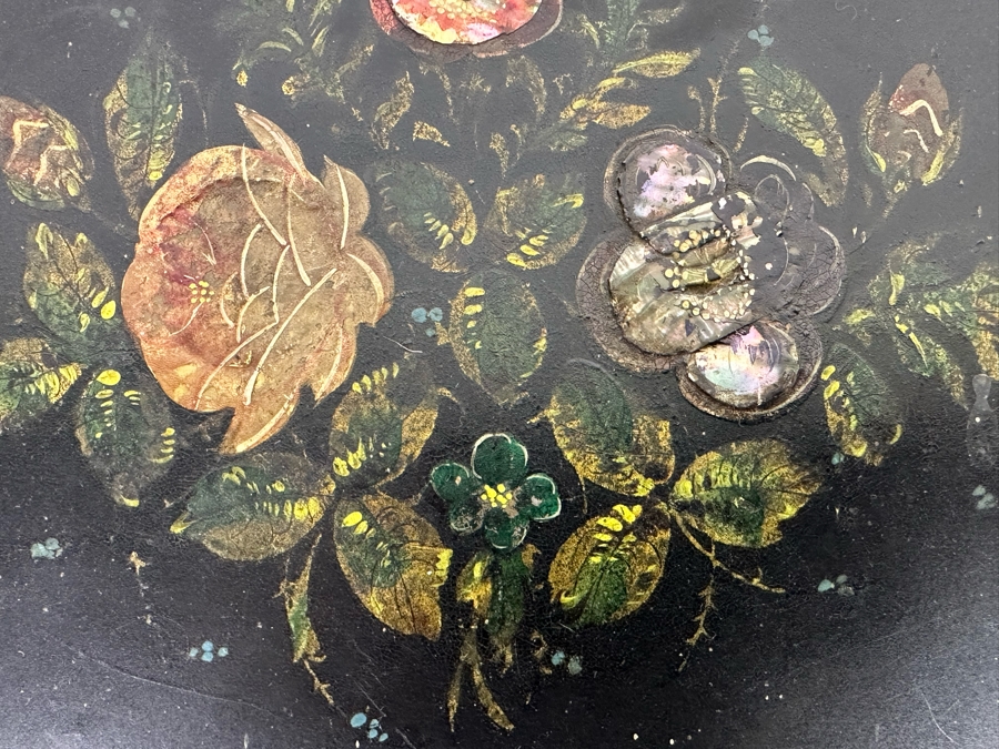 Old Hand Painted Spainish Metal Mother Of Pearl Oval Serving Tray 26 X 19 [Photo 2]