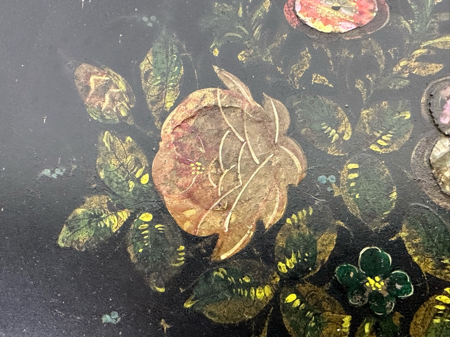 Old Hand Painted Spainish Metal Mother Of Pearl Oval Serving Tray 26 X 19 [Photo 5]