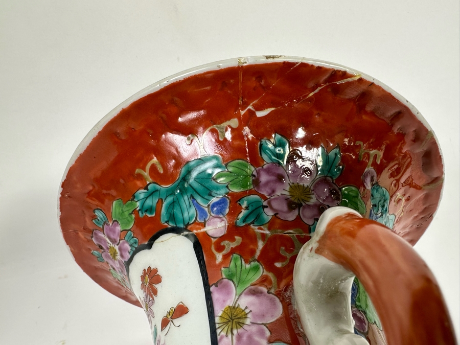Pair Of Antique Chinese Hand Painted Porcelain Vases (One Has Been Repaired - See Photos) 16H [Photo 25]