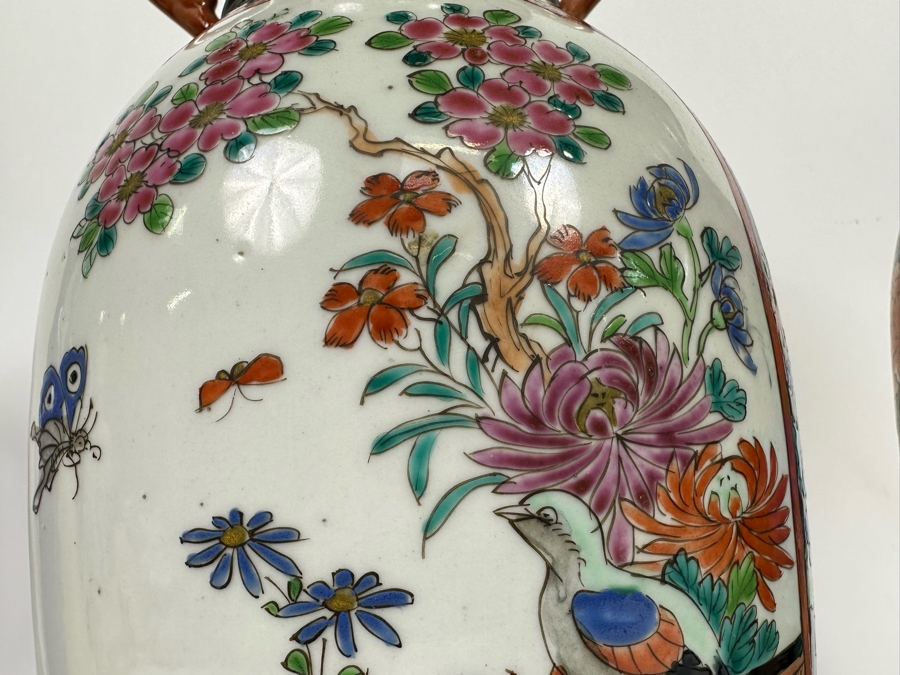Pair Of Antique Chinese Hand Painted Porcelain Vases (One Has Been Repaired - See Photos) 16H [Photo 6]
