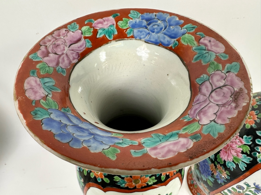 Pair Of Antique Chinese Hand Painted Porcelain Vases (One Has Been Repaired - See Photos) 16H [Photo 9]