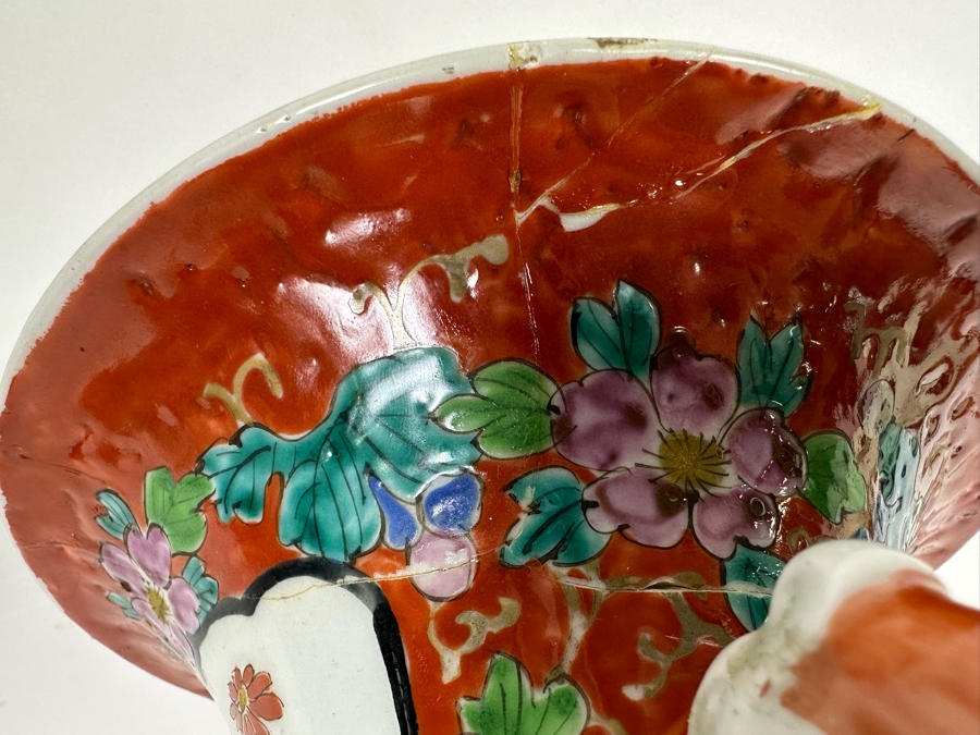 Pair Of Antique Chinese Hand Painted Porcelain Vases (One Has Been Repaired - See Photos) 16H [Photo 26]