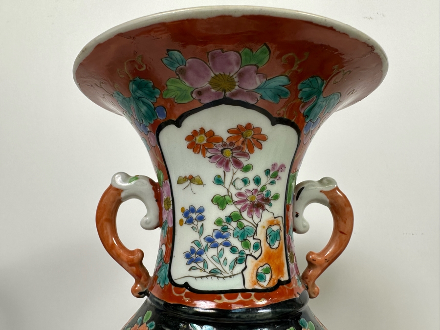 Pair Of Antique Chinese Hand Painted Porcelain Vases (One Has Been Repaired - See Photos) 16H [Photo 8]