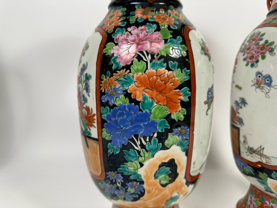 Pair Of Antique Chinese Hand Painted Porcelain Vases (One Has Been Repaired - See Photos) 16H [Photo 12]