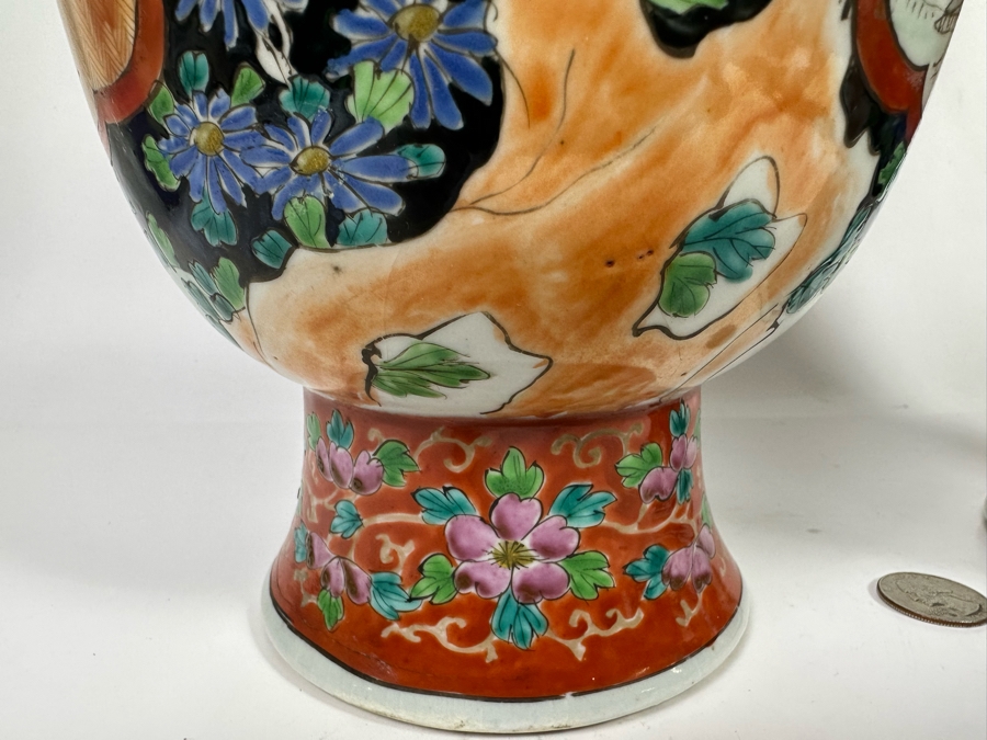 Pair Of Antique Chinese Hand Painted Porcelain Vases (One Has Been Repaired - See Photos) 16H [Photo 14]