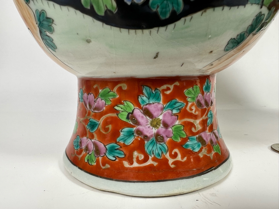 Pair Of Antique Chinese Hand Painted Porcelain Vases (One Has Been Repaired - See Photos) 16H [Photo 10]
