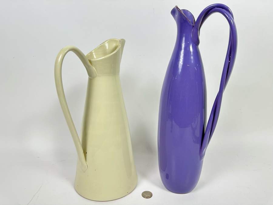 Pair Of Ceramic Pitchers Made In Italy For Vietri 16H And 14H [Photo 5]