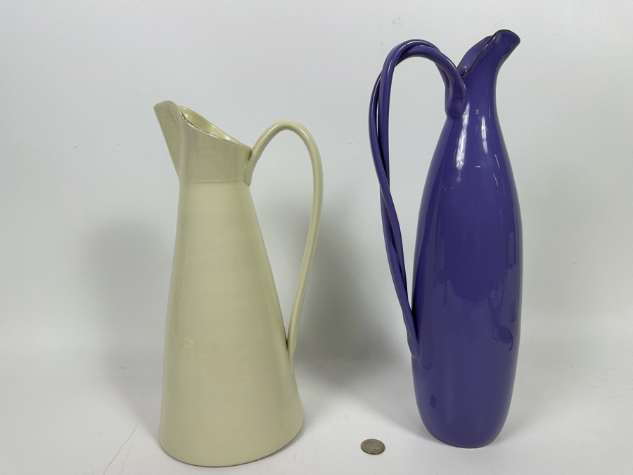 Pair Of Ceramic Pitchers Made In Italy For Vietri 16H And 14H [Photo 6]