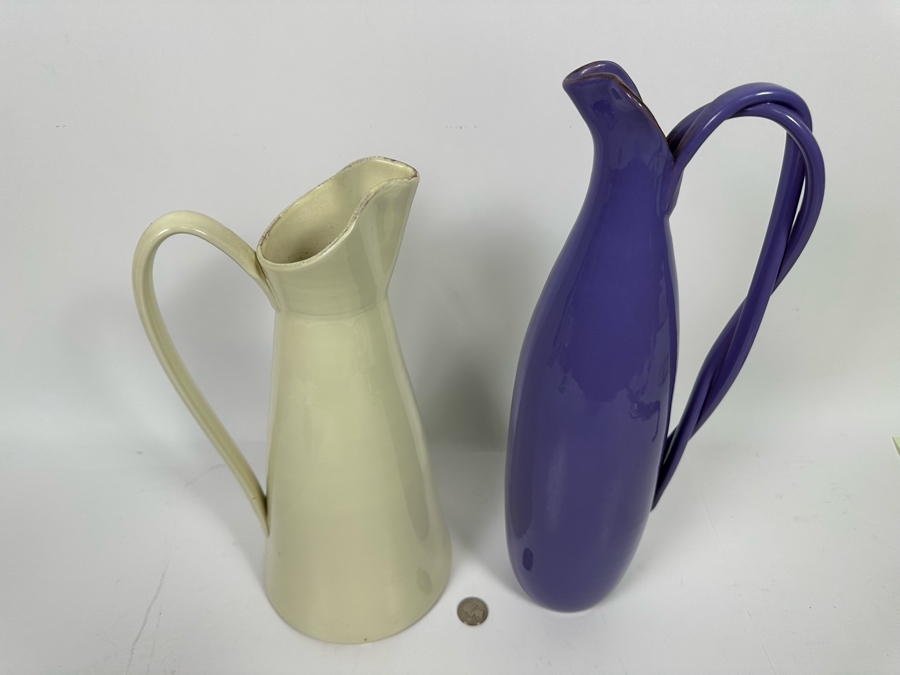 Pair Of Ceramic Pitchers Made In Italy For Vietri 16H And 14H [Photo 4]