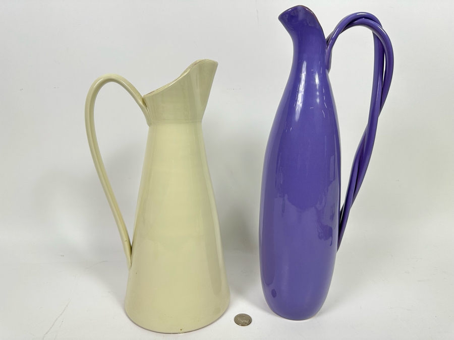 Pair Of Ceramic Pitchers Made In Italy For Vietri 16H And 14H [Photo 2]