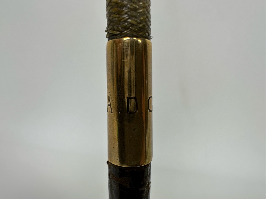 Rare Antique Horse Riding Crop Whip With 625 15K Gold Ornamentation Assayed In London England Signed J. S. 23L [Photo 12]