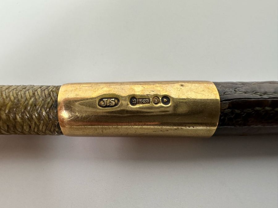 Rare Antique Horse Riding Crop Whip With 625 15K Gold Ornamentation Assayed In London England Signed J. S. 23L [Photo 8]