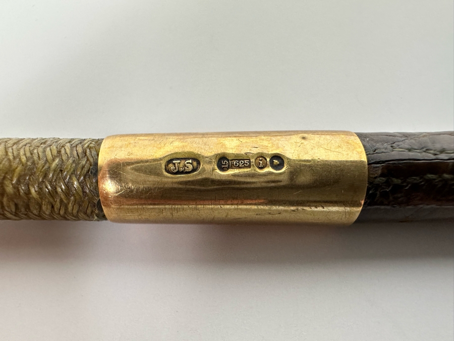 Rare Antique Horse Riding Crop Whip With 625 15K Gold Ornamentation Assayed In London England Signed J. S. 23L [Photo 9]