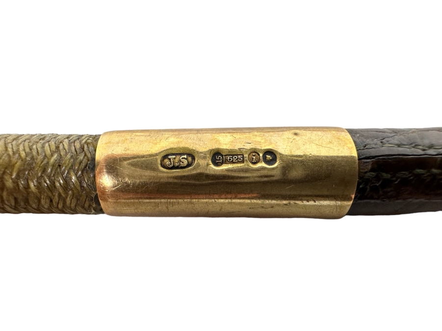 Rare Antique Horse Riding Crop Whip With 625 15K Gold Ornamentation Assayed In London England Signed J. S. 23L [Photo 3]