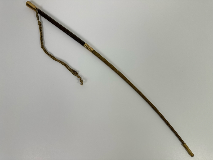 Rare Antique Horse Riding Crop Whip With 625 15K Gold Ornamentation Assayed In London England Signed J. S. 23L [Photo 6]
