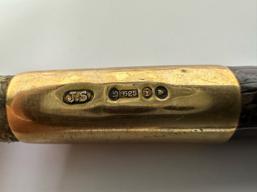 Rare Antique Horse Riding Crop Whip With 625 15K Gold Ornamentation Assayed In London England Signed J. S. 23L [Photo 10]