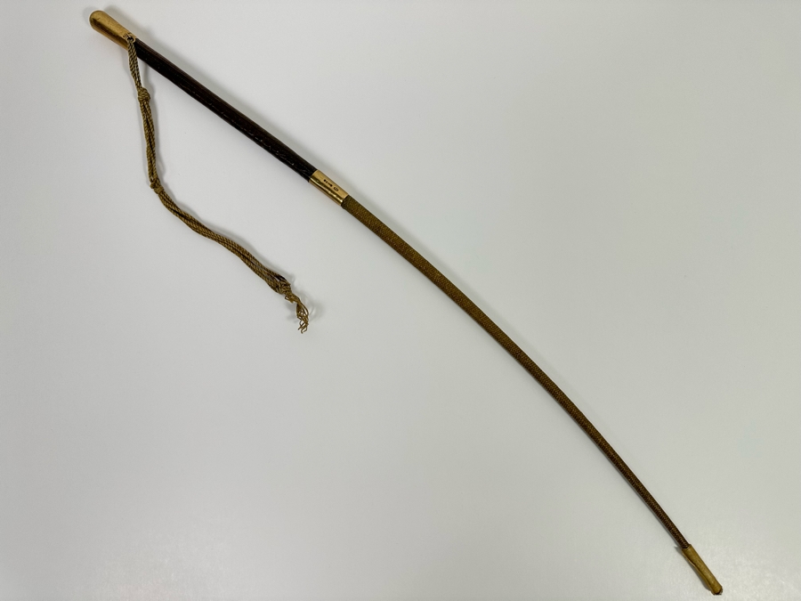 Rare Antique Horse Riding Crop Whip With 625 15K Gold Ornamentation Assayed In London England Signed J. S. 23L [Photo 5]