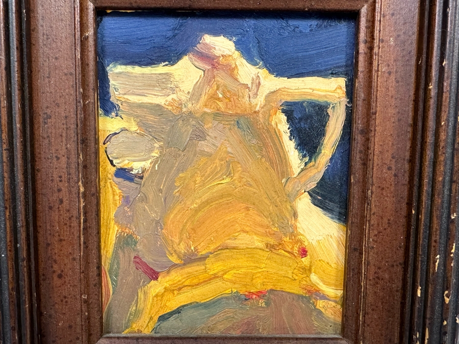 Peter Sylvada (1964-2021, American) Original Abstract Miniature Painting Signed On Back 3.5 X 4.5 Framed 6 X 7 [Photo 4]