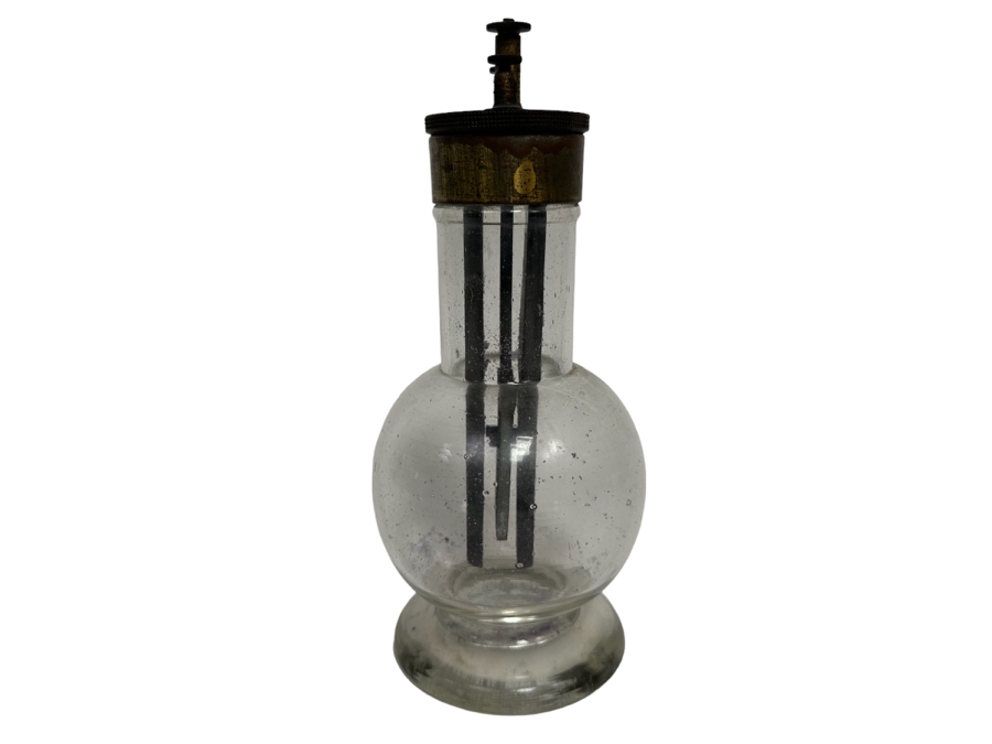 Rare Dutch Grenet Cell Battery With Hand Blown Glass Base For Storing Acid - Thomas Edison Powered His First Phonograph With A Grenet Cell Battery 3.5W X 7.5H