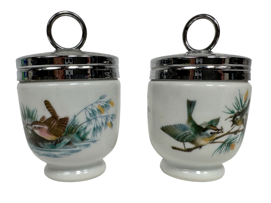 Pair Of Royal Worcester Egg Coddlers With Bird Designs