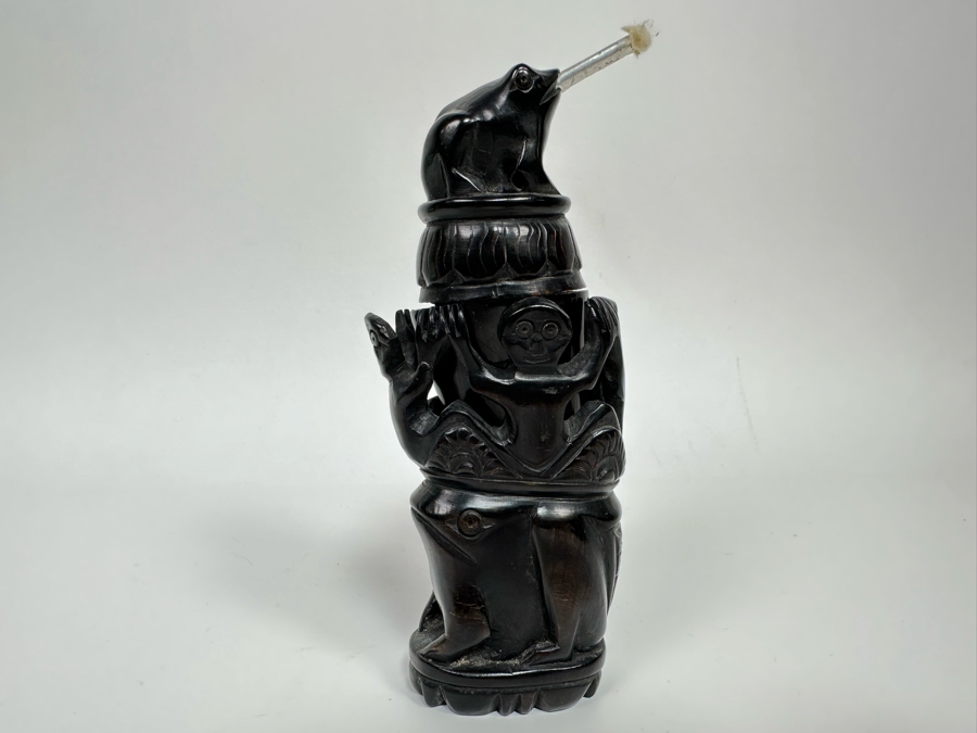 Hand Carved Wooden Indonesian Oil Lamp 2.5W X 6.5H [Photo 2]
