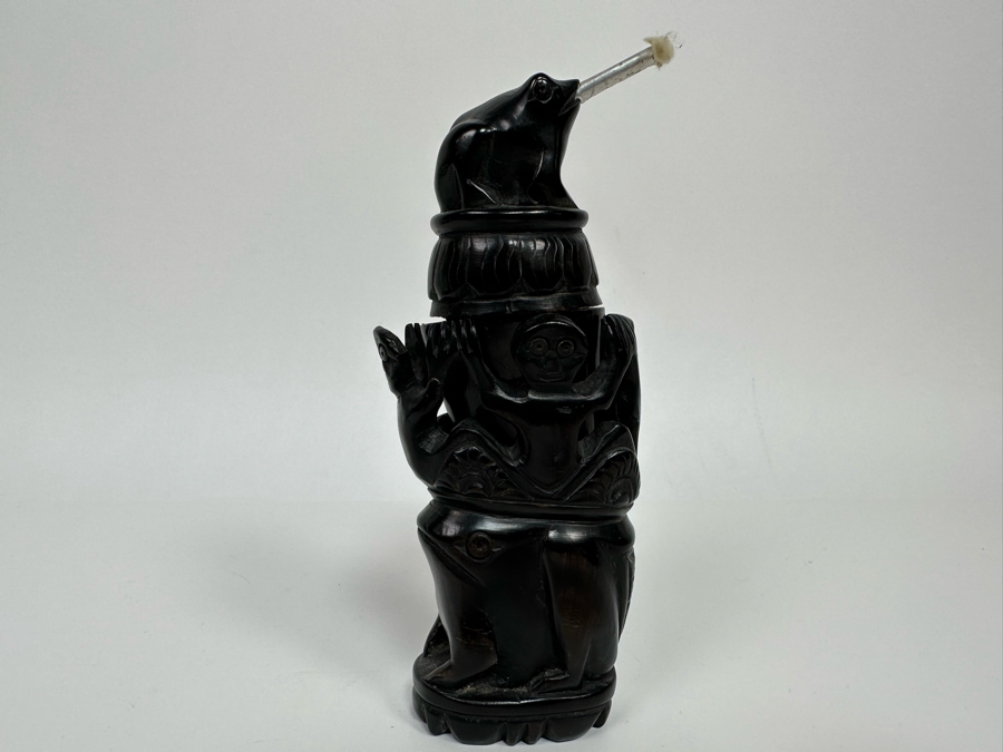 Hand Carved Wooden Indonesian Oil Lamp 2.5W X 6.5H [Photo 3]