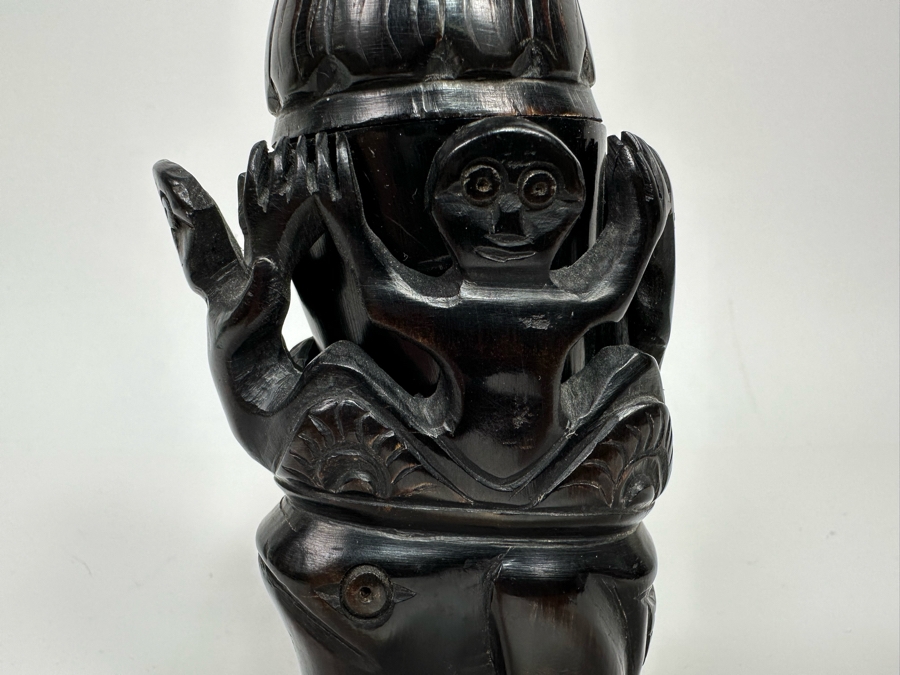 Hand Carved Wooden Indonesian Oil Lamp 2.5W X 6.5H [Photo 4]