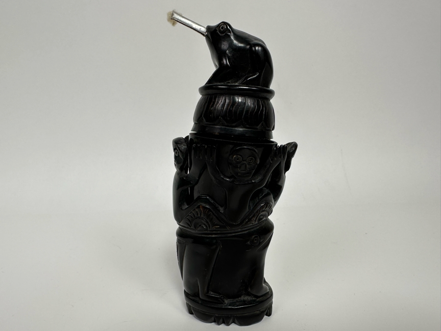 Hand Carved Wooden Indonesian Oil Lamp 2.5W X 6.5H [Photo 8]