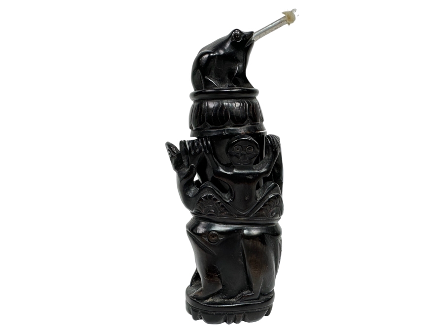 Hand Carved Wooden Indonesian Oil Lamp 2.5W X 6.5H [Photo 1]