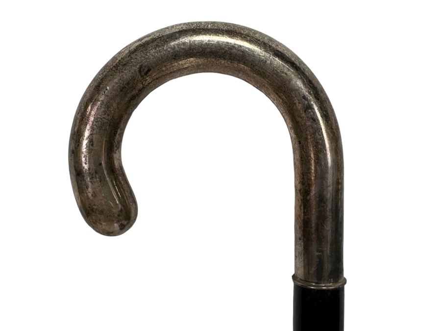 Vintage Sterling Silver Handle Wooden Cane With 925 Fleur De Lis Marking 34.5L [Photo 3]