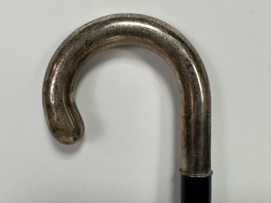 Vintage Sterling Silver Handle Wooden Cane With 925 Fleur De Lis Marking 34.5L [Photo 5]