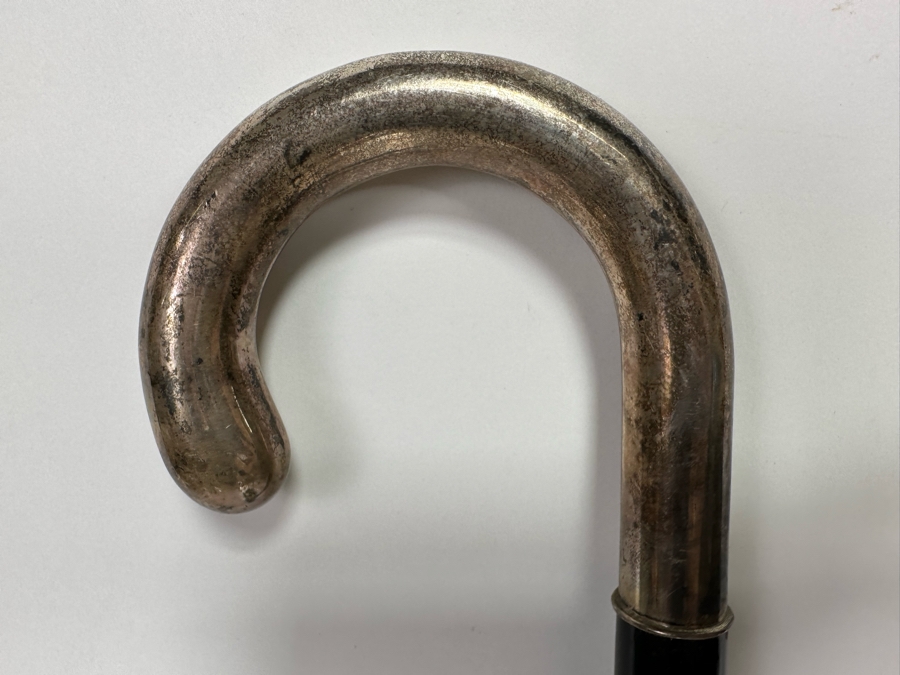 Vintage Sterling Silver Handle Wooden Cane With 925 Fleur De Lis Marking 34.5L [Photo 6]