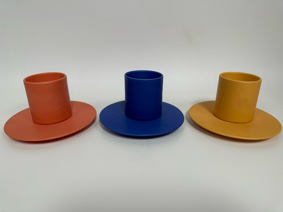 (3) Rare COR UNUM Handmade Porcelain Cups With Saucers From Holland Contemporary Postmodernism Design Air Insulated Design [Photo 3]