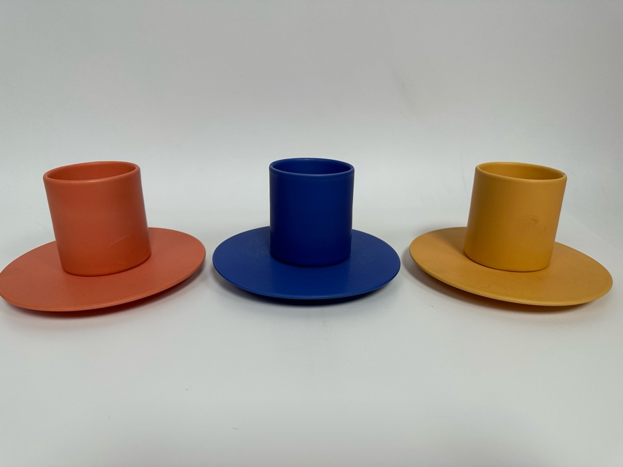 (3) Rare COR UNUM Handmade Porcelain Cups With Saucers From Holland Contemporary Postmodernism Design Air Insulated Design [Photo 2]