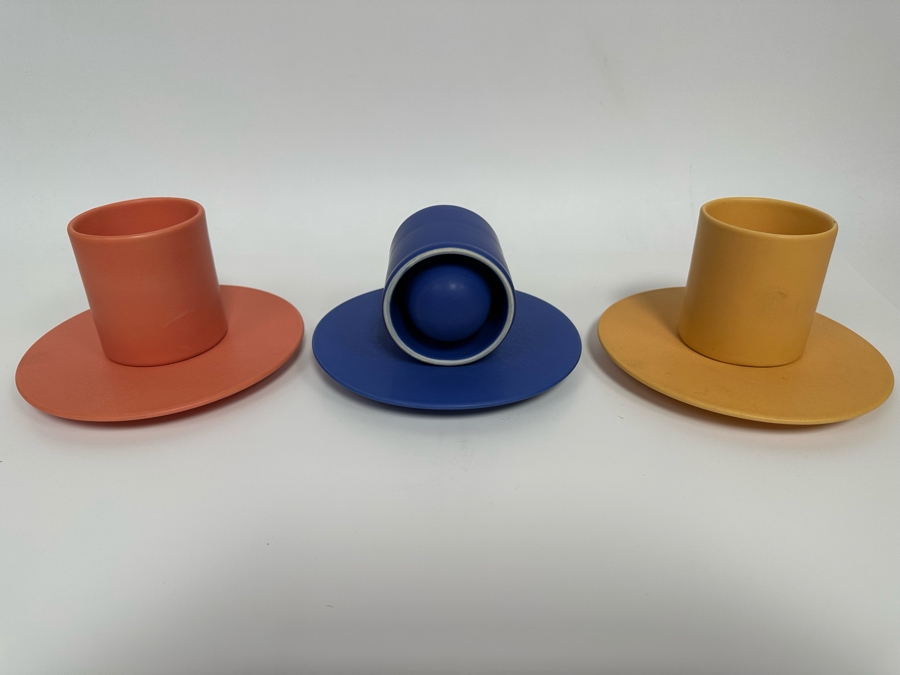 (3) Rare COR UNUM Handmade Porcelain Cups With Saucers From Holland Contemporary Postmodernism Design Air Insulated Design [Photo 5]