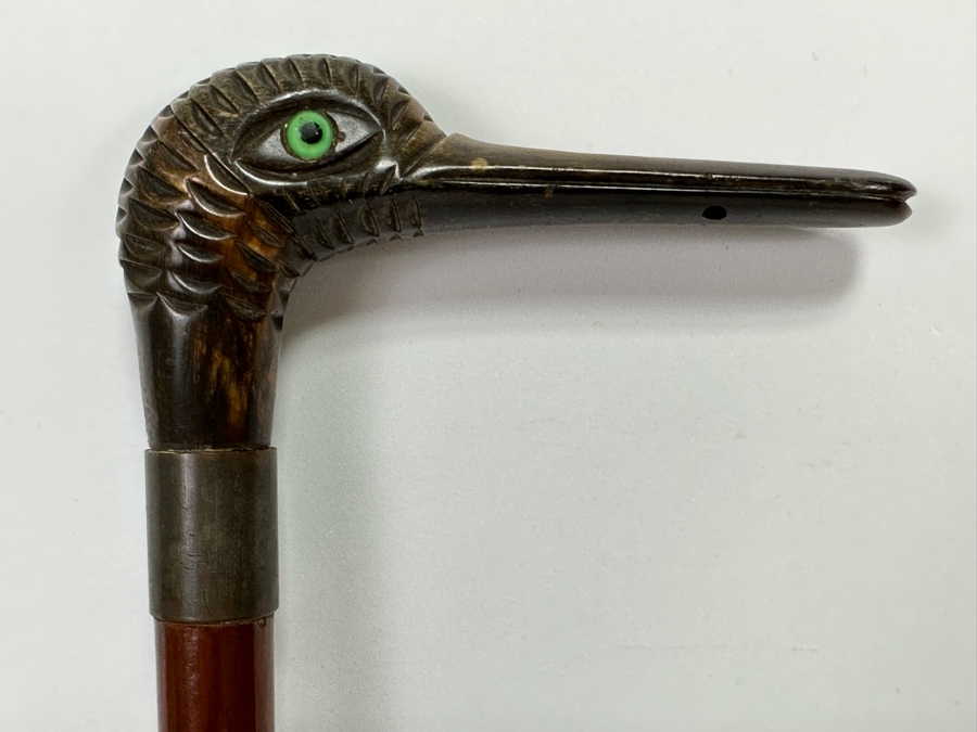 Old Carved Duck Handle Wooden Cane (One Eye Is Missing) 38L [Photo 5]