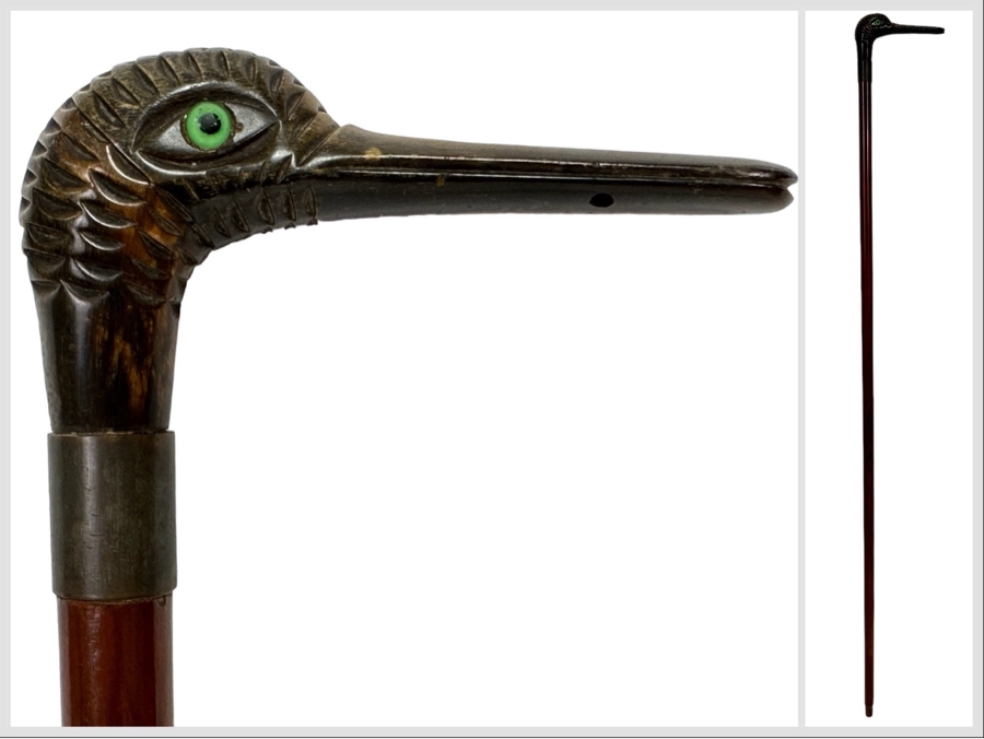Old Carved Duck Handle Wooden Cane (One Eye Is Missing) 38L [Photo 1]