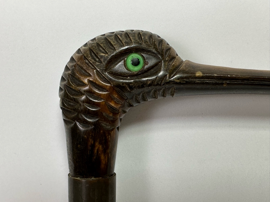 Old Carved Duck Handle Wooden Cane (One Eye Is Missing) 38L [Photo 6]