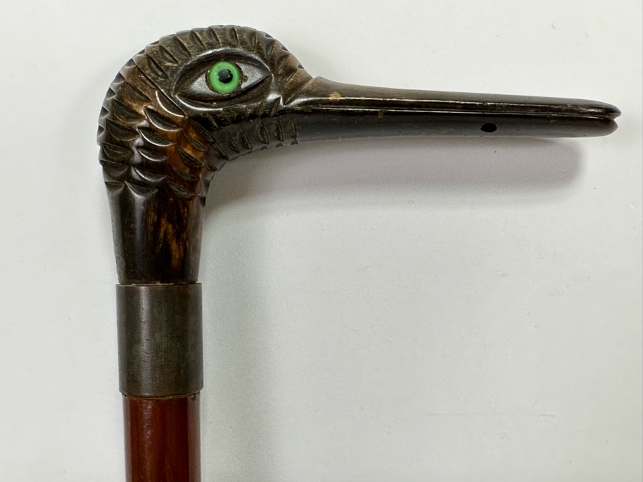 Old Carved Duck Handle Wooden Cane (One Eye Is Missing) 38L [Photo 4]