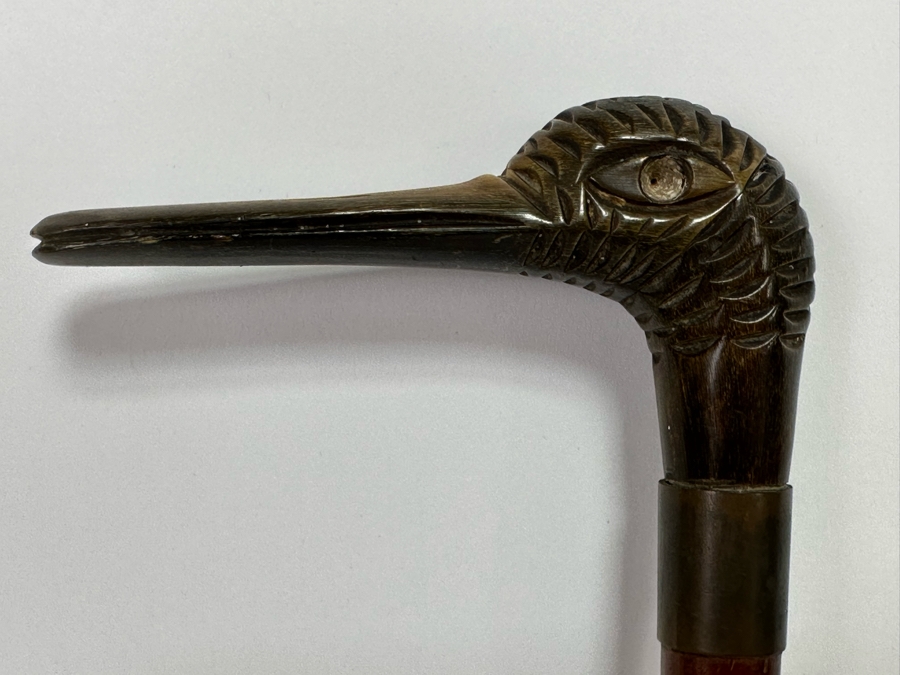 Old Carved Duck Handle Wooden Cane (One Eye Is Missing) 38L [Photo 7]