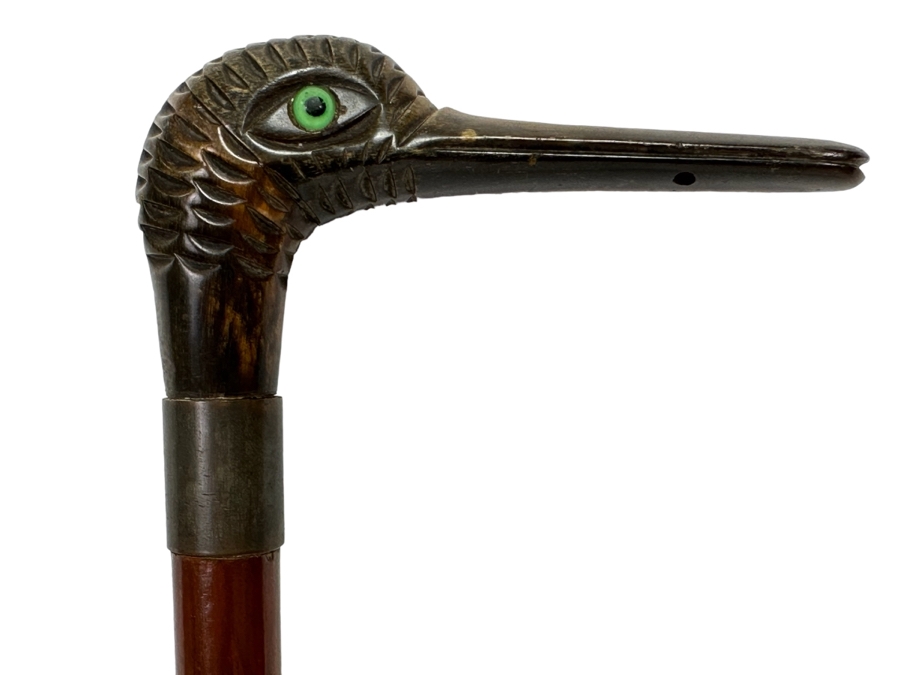 Old Carved Duck Handle Wooden Cane (One Eye Is Missing) 38L [Photo 3]