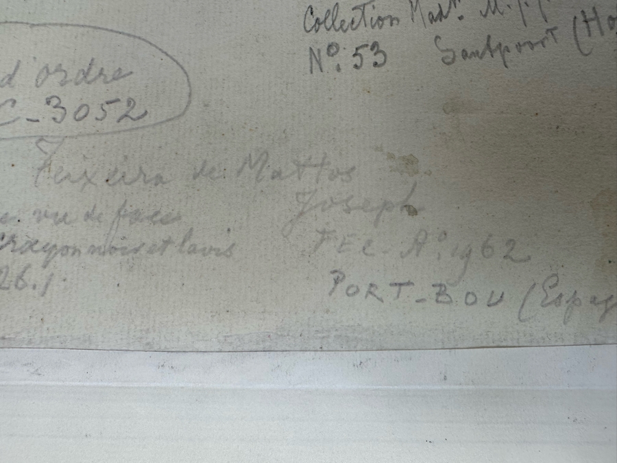 Joseph Teixeira De Mattos (1892-1971, Netherlands) Original Drawing On Paper - Provenance On Back From Wife (M.J.J. Kessler) Of Jean Baptiste August Kessler Who Started The Royal Dutch Petroleum Co Which Is Now Shell Oil Dated 1962 Port Bou 10.5 X 12.5 [Photo 18]