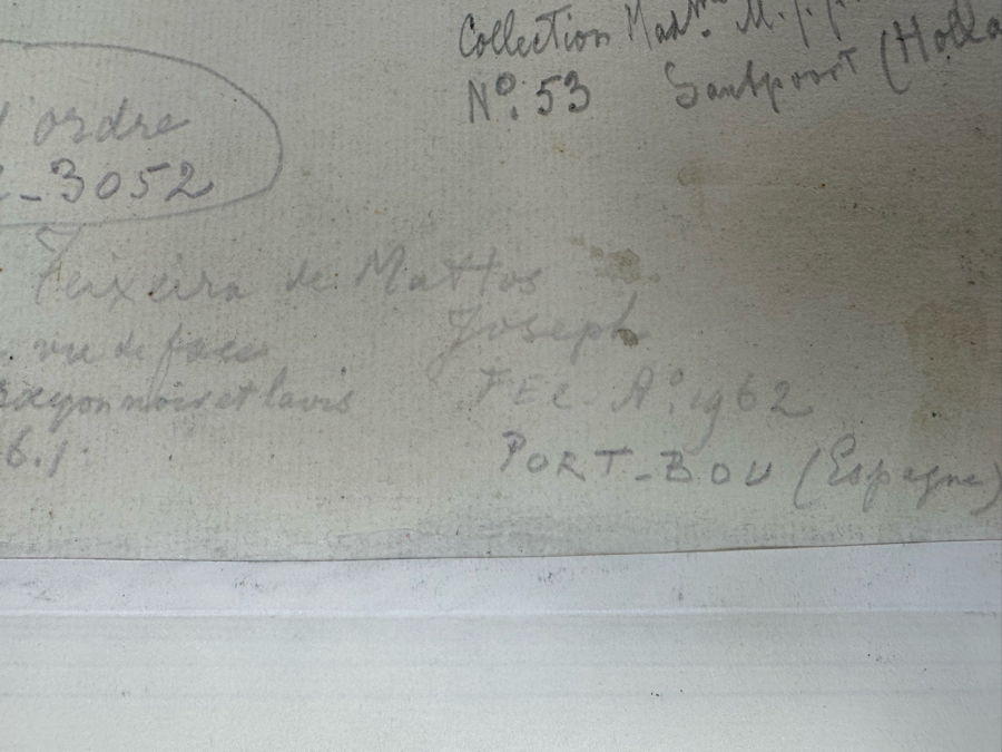Joseph Teixeira De Mattos (1892-1971, Netherlands) Original Drawing On Paper - Provenance On Back From Wife (M.J.J. Kessler) Of Jean Baptiste August Kessler Who Started The Royal Dutch Petroleum Co Which Is Now Shell Oil Dated 1962 Port Bou 10.5 X 12.5 [Photo 19]